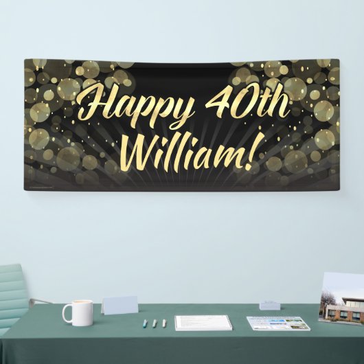 Gold/Black Bokeh 40th Birthday Party Decoration Spandoek (Beurs)