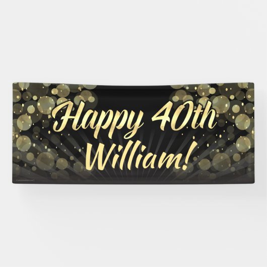 Gold/Black Bokeh 40th Birthday Party Decoration Spandoek (Horizontaal)