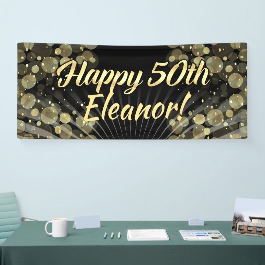 Gold/Black Bokeh 50th Birthday Party Banner (Beurs)