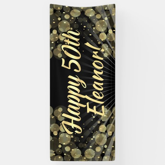 Gold/Black Bokeh 50th Birthday Party Banner (Verticaal)
