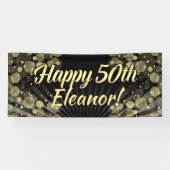 Gold/Black Bokeh 50th Birthday Party Banner (Horizontaal)