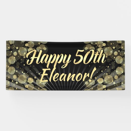 Gold/Black Bokeh 50th Birthday Party Banner (Horizontaal)