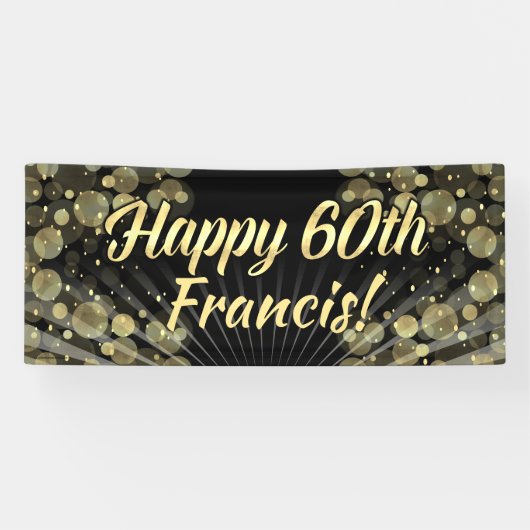 Gold/Black Bokeh 60th Birthday Party Banner (Horizontaal)