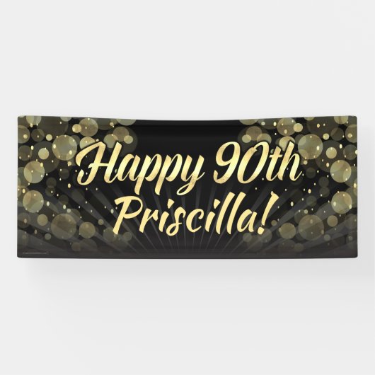 Gold/Black Bokeh 90th Birthday Party Decoration Spandoek (Horizontaal)