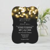 Gold Black Bokeh Glitter Lights Wedding Invites Kaart (Staand voorkant)