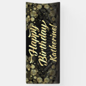 Gold/Black Bokeh Happy Birthday Party Spandoek (Verticaal)