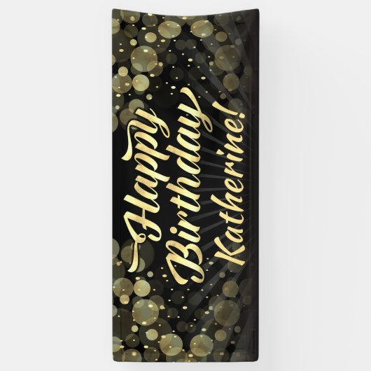 Gold/Black Bokeh Happy Birthday Party Spandoek (Verticaal)
