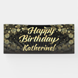 Gold/Black Bokeh Happy Birthday Party Spandoek