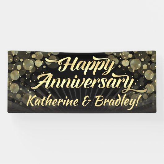 Gold/Black Bokeh Happy Jubileum Party Spandoek (Horizontaal)