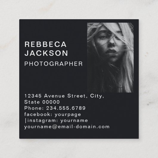 Gold Black Bold Script 2 Photo Minimal QR Code Vierkante Visitekaartje (Achterkant)