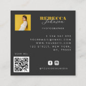 Gold Black Bold Script 2 Photo Minimal QR Code Vierkante Visitekaartje (Achterkant)