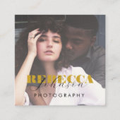 Gold Black Bold Script 2 Photo Minimal QR Code Vierkante Visitekaartje (Voorkant)