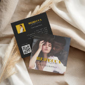 Gold Black Bold Script 2 Photo Minimal QR Code Vierkante Visitekaartje