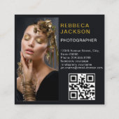 Gold Black Bold Script 2 Photo Minimal QR Code Vierkante Visitekaartje (Achterkant)