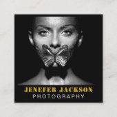 Gold Black Bold Script 2 Photo Minimal QR Code Vierkante Visitekaartje (Voorkant)