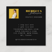 Gold & Black Bold Script Photo Minimale Typografie Vierkante Visitekaartje (Achterkant)
