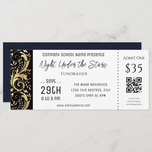 Gold Black Border Company School Event Ticket Kaart (Voorkant / Achterkant)