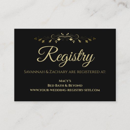 Gold & Black  Border Wedding Registry Informatiekaartje (Voorkant)