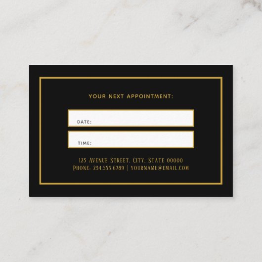 Gold Black Botanic Beauty Salon Hair Appointment Visitekaartje (Achterkant)