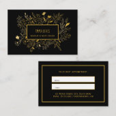 Gold Black Botanic Beauty Salon Hair Appointment Visitekaartje (Voorkant / Achterkant)