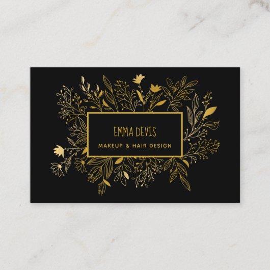 Gold Black Botanic Beauty Salon Hair Appointment Visitekaartje (Voorkant)