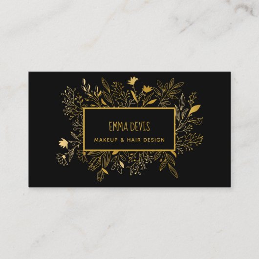 Gold Black Botanic Beauty Salon Hair Benoeming B Visitekaartje (Voorkant)