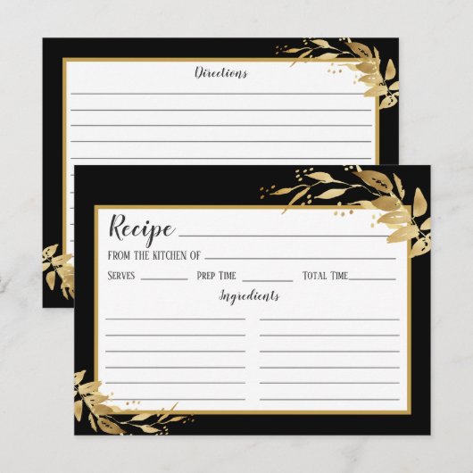 Gold Black Botanical Foliage Recipcard Briefkaart (Voorkant / Achterkant)