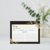 Gold Black Botanical Foliage Recipcard Briefkaart (Staand voorkant)