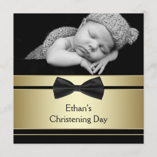 Gold Black Bow Stropdas Baby Boy Foto Christening Kaart