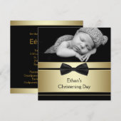 Gold Black Bow Stropdas Baby Boy Foto Doop Kaart (Voorkant / Achterkant)