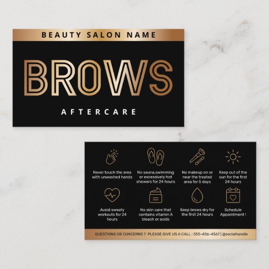 Gold Black Brows Natercare PMU Brow Instructions Visitekaartje (Voorkant / Achterkant)