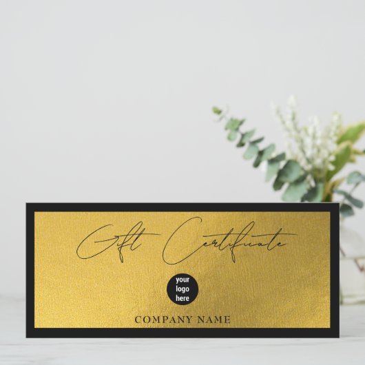 Gold Black Business Logo Cadeaubon Voucher (Staand voorkant)