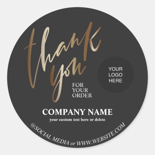 Gold Black Business Name Hartelijk dank Ronde Sticker (Voorkant)
