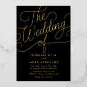 Gold Black Calligraphy Script Wedding Folie Uitnodiging (Voorkant)