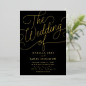 Gold Black Calligraphy Script Wedding Folie Uitnodiging (Staand Voorkant)