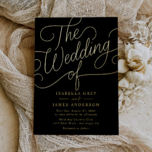 Gold Black Calligraphy Script Wedding Folie Uitnodiging