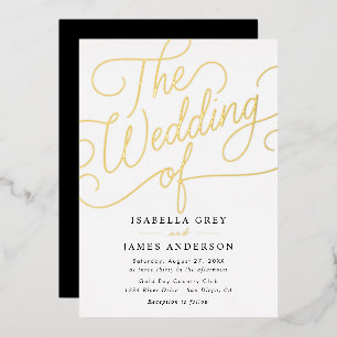 Gold Black Calligraphy Script Wedding Folie Uitnodiging