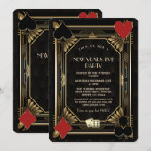 Gold Black Casino Vegas Gatsby Oud en Nieuw Kaart (Voorkant / Achterkant)