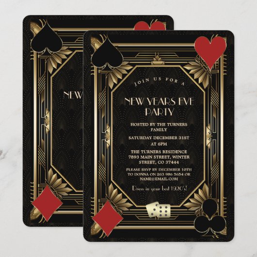 Gold Black Casino Vegas Gatsby Oud en Nieuw Kaart (Voorkant / Achterkant)