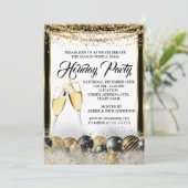 Gold Black Champagne Holiday Kerstfeest Kaart (Staand voorkant)