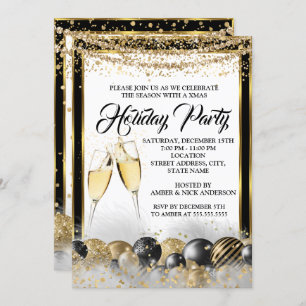 Gold Black Champagne Holiday Kerstfeest Kaart
