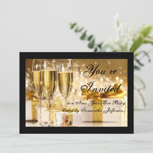 Gold/Black Champagne Oudejaarsavond feest Kaart (Staand voorkant)