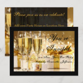 Gold/Black Champagne Oudejaarsavond feest Kaart (Voorkant / Achterkant)