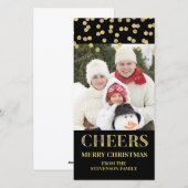 Gold Black Cheers Vrolijk Kerstfeest Confetti Foto Feestdagenkaart (Voorkant / Achterkant)