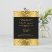 Gold, Black Cherry Blossom 50th Birthday Invite Kaart (Staand voorkant)