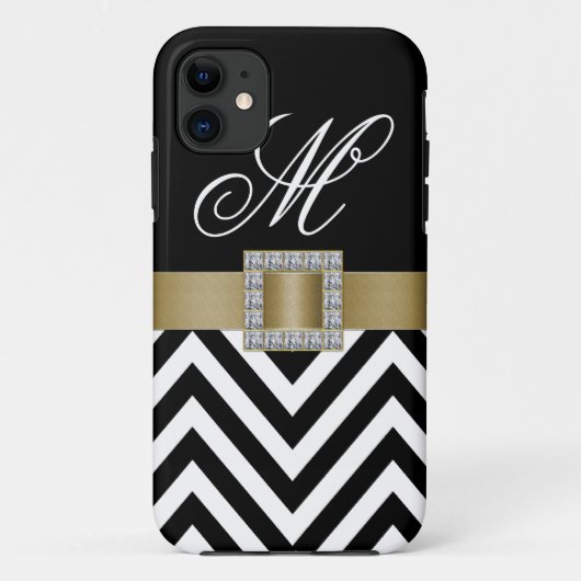 GOLD BLACK CHEVRON MONOGRAM iPhone 5 Hoesje (Achterkant)