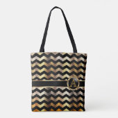 Gold & Black Chevron Monogram-ontwerp Tote Bag (Achterkant)