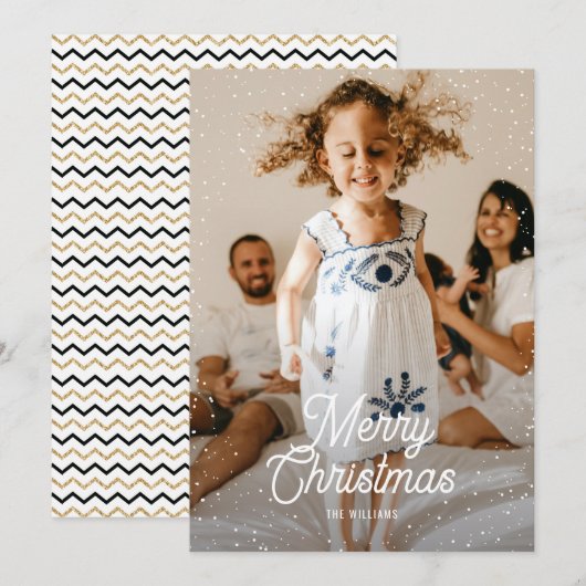 Gold Black Chevron Sneeuwfamilie Feestdagenkaart (Voorkant / Achterkant)