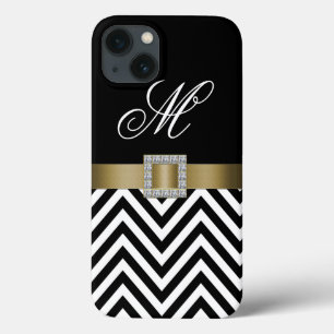 GOLD BLACK CHEVRON UW MONOGRAM iPhone 13 HOESJE