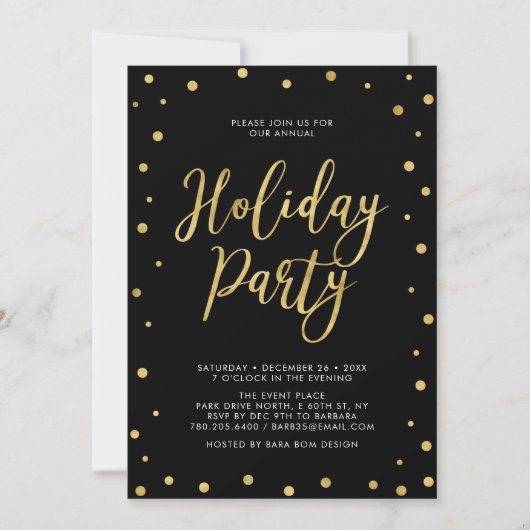 Gold & Black Chic Confetti Corporate Holiday Party Kaart (Voorkant)